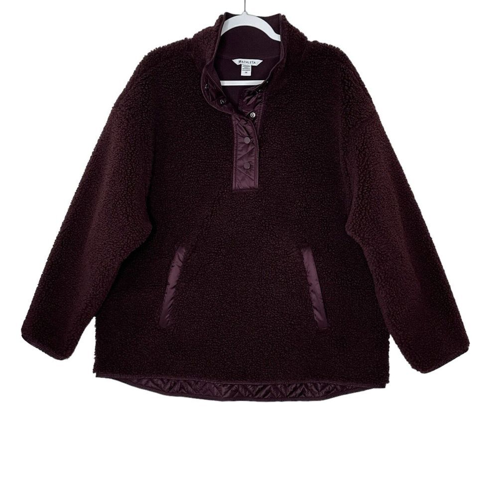 ATHLETA Sweater‎ Women's 1X cozy sherpa snap sweatshirt  Burgundy Outdoors